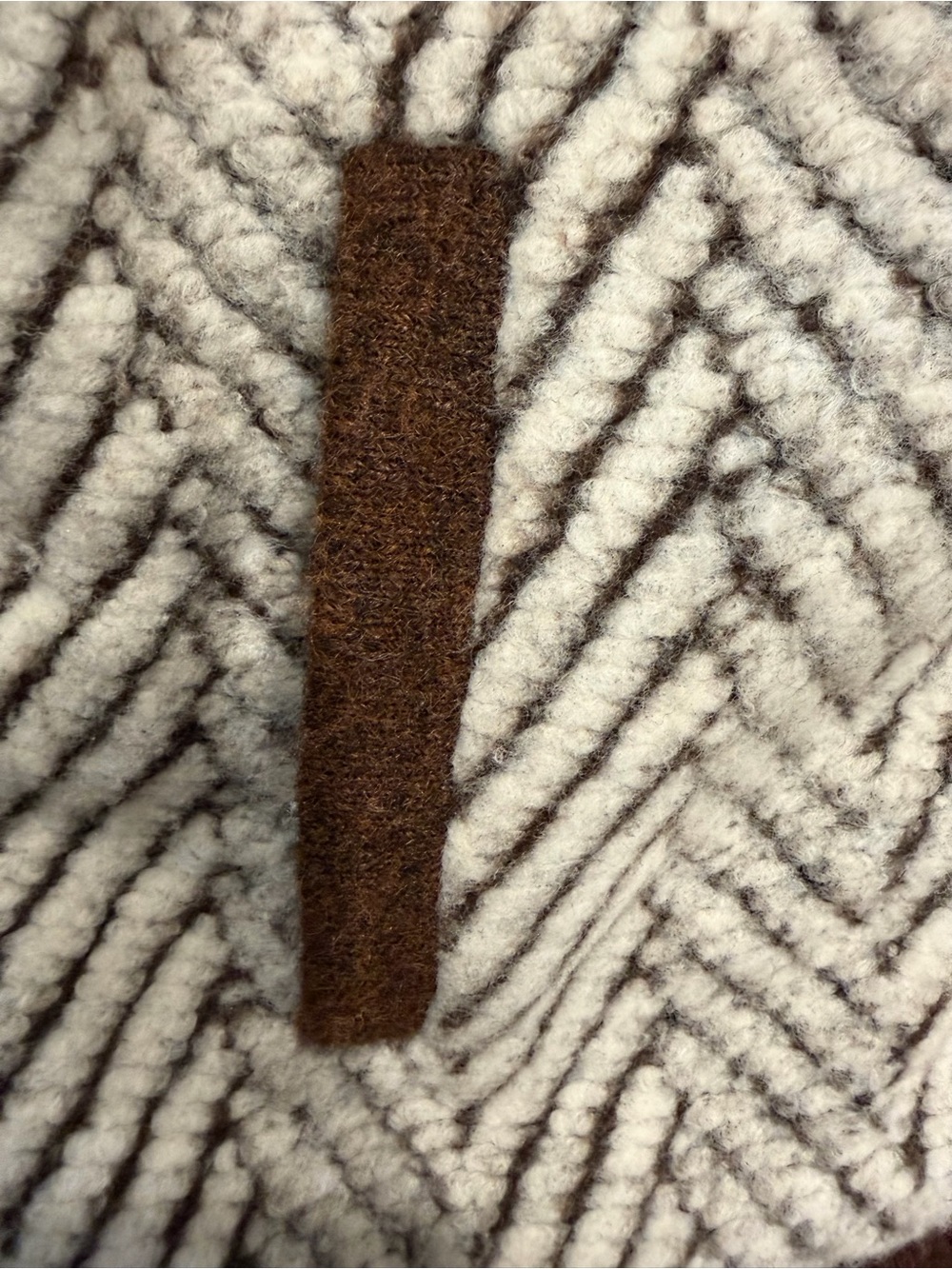 Bernardo Oversized Zip-Front Fleece Jacket - Brown/Cream Herringbone - Small - Picture 3 of 6
